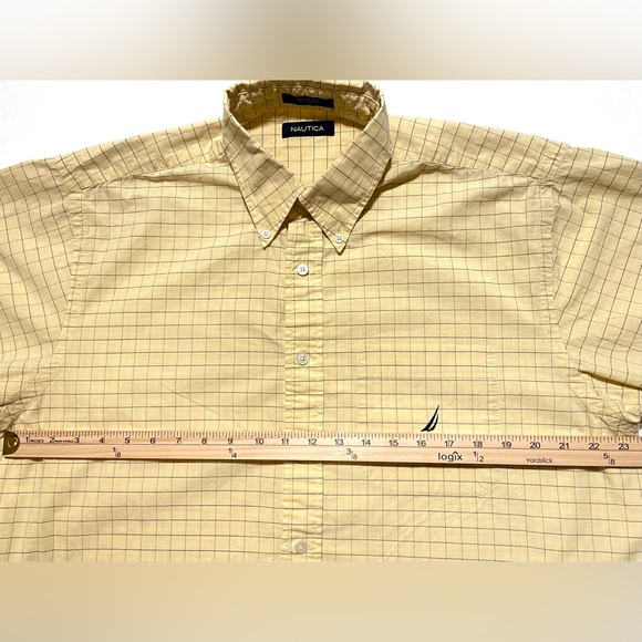 Nautica Short Sleeve Button Down Yellow Plaid Shirt Men’s Size Large - Picture 11 of 13